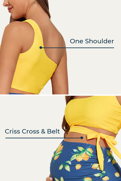 Criss Cross One Shoulder Maternity Bikini Pregnant Swimwear Lemon 13