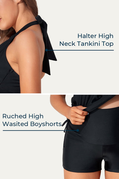 halter-high-neck-maternity-tankini-set#color_black