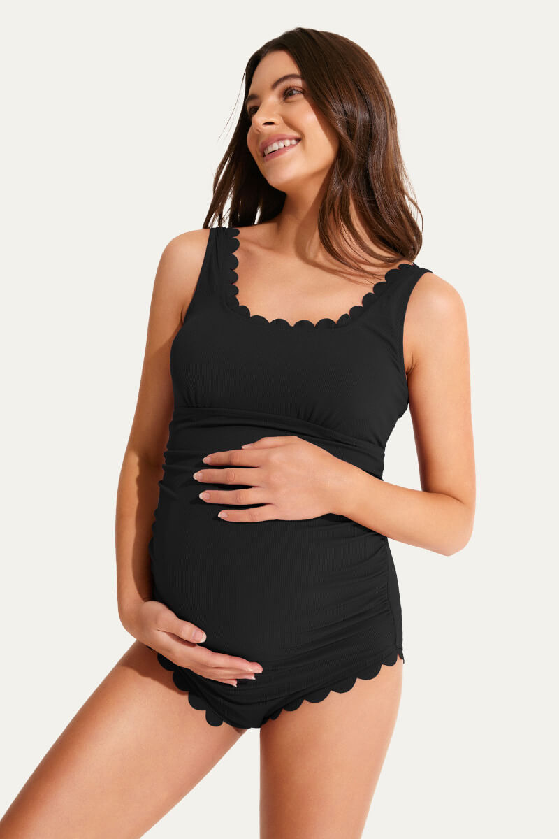 one-piece-petal-like-neckline-maternity-swimwear-ribbed-pregnancy-bathing-suit#color_black