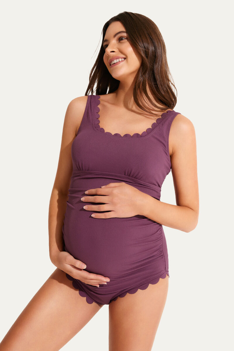 one-piece-petal-like-neckline-maternity-swimwear-ribbed-pregnancy-bathing-suit#color_plum