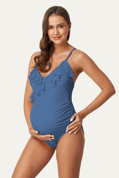 flounce-v-neck-one-piece-maternity-swimsuit-with-adjustable-shoulder-straps#color_baby-blue