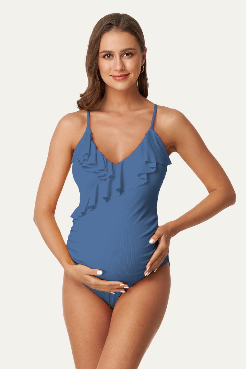 flounce-v-neck-one-piece-maternity-swimsuit-with-adjustable-shoulder-straps#color_baby-blue