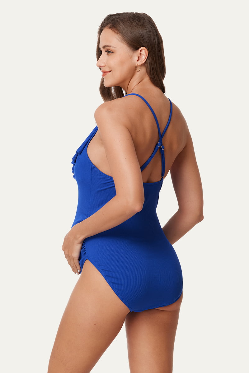 flounce-v-neck-one-piece-maternity-swimsuit-with-adjustable-shoulder-straps#color_sapphire-blue