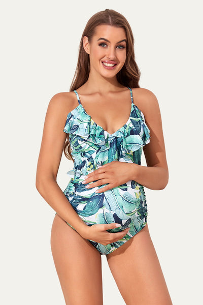 womens-one-piece-ruffled-v-neck-maternity-swimwear#color_verdant-leaves