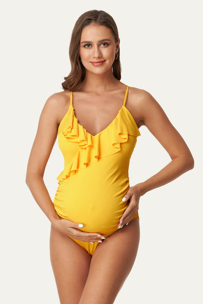 flounce-v-neck-one-piece-maternity-swimsuit-with-adjustable-shoulder-straps#color_mustard