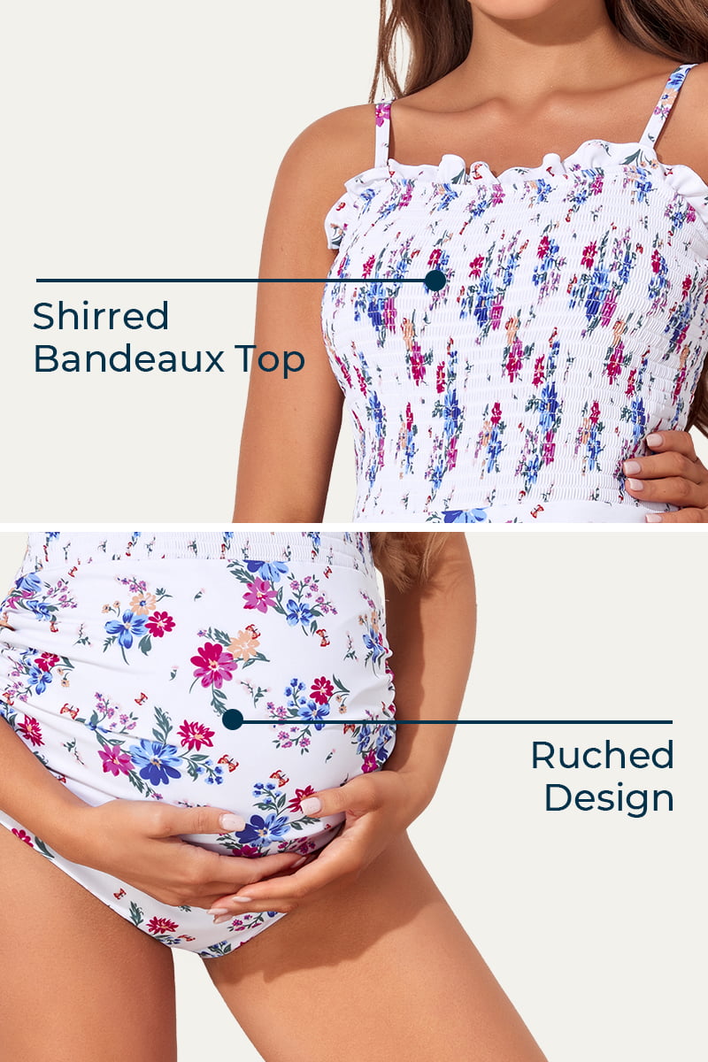 one-piece-ruched-shirred-bandeau-maternity-swimsuit#color_ivory-blossom