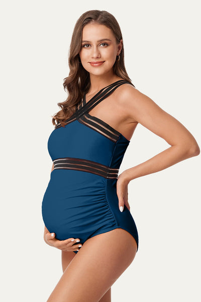 mesh-hollow-maternity-one-piece-swimsuit-criss-cross-monokini#color_nordic-blue