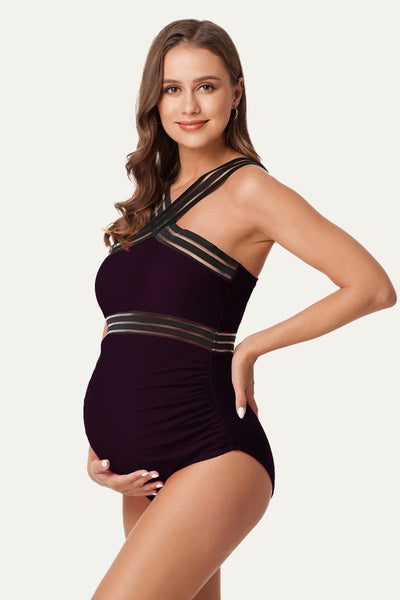 mesh-hollow-maternity-one-piece-swimsuit-criss-cross-monokini#color_plum