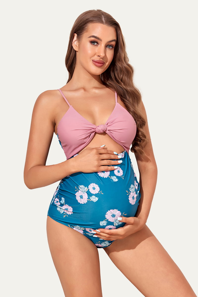 one-piece-v-neck-bow-knot-cutout-pregnancy-swimsuit#color_mauve-ocean-flower