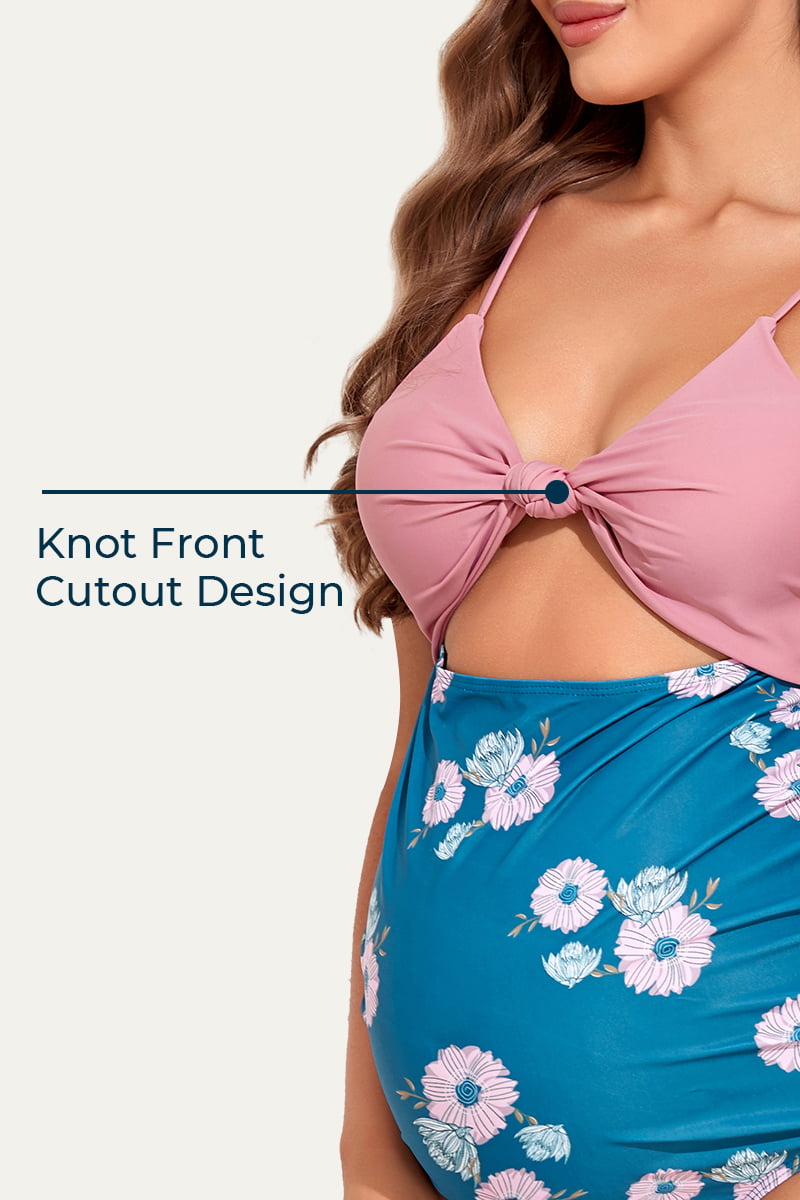one-piece-v-neck-bow-knot-cutout-pregnancy-swimsuit#color_mauve-ocean-flower