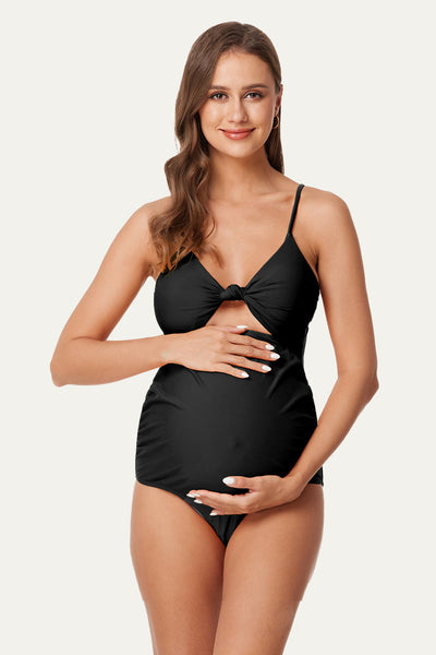 one-piece-front-tie-knot-cutout-swimsuit-color-block-pregnancy-swimwear#color_black