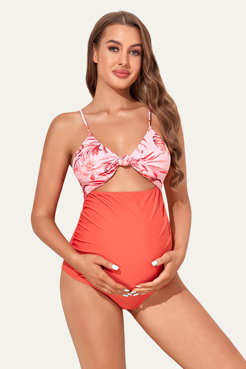 One Piece V-neck Bow knot Cutout Pregnancy Swimsuit