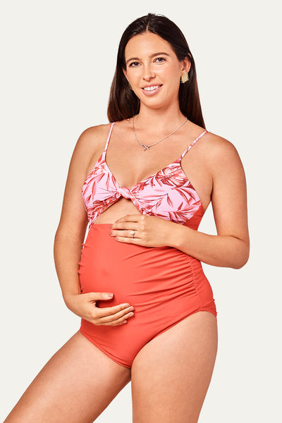 One Piece V-neck Bow knot Cutout Pregnancy Swimsuit