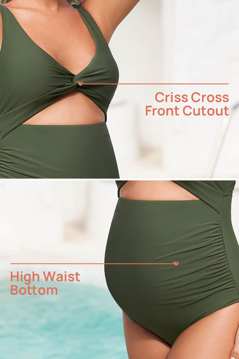 twist-front-cutout-one-piece-pregnancy-swimwear-criss-cross-bathing-suit#color_olive