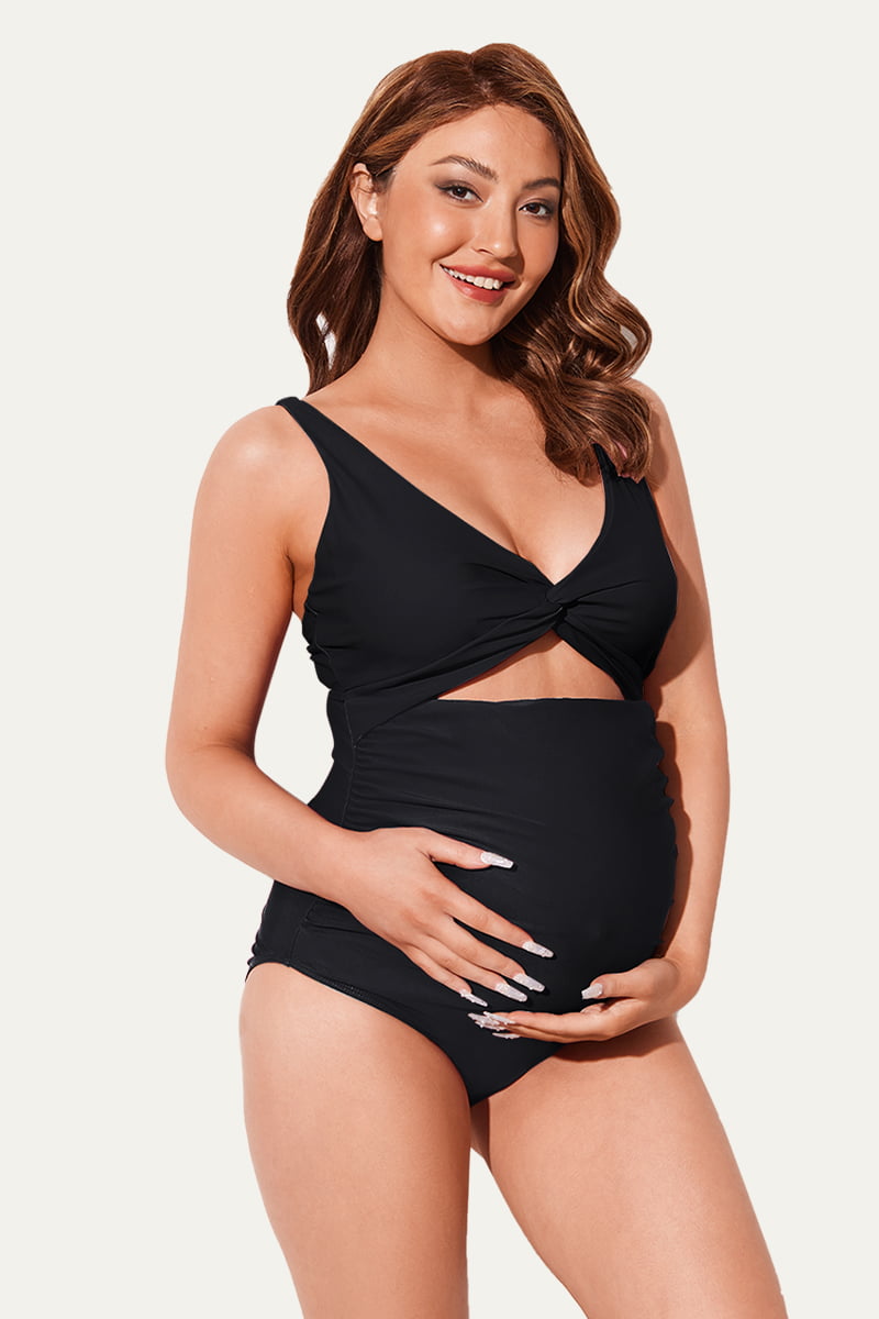twist-front-cutout-one-piece-pregnancy-swimwear-criss-cross-bathing-suit#color_black