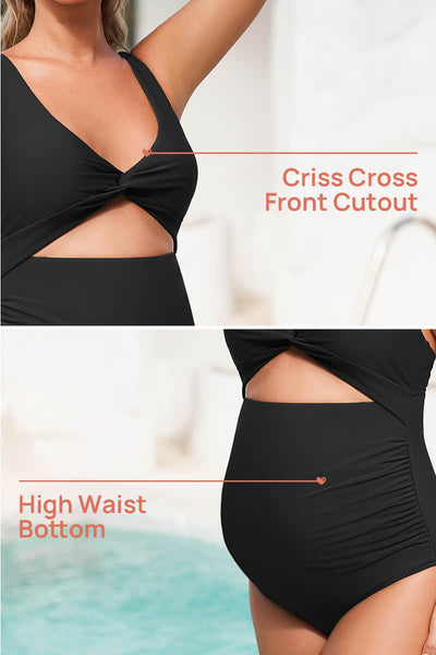 twist-front-cutout-one-piece-pregnancy-swimwear-criss-cross-bathing-suit#color_black