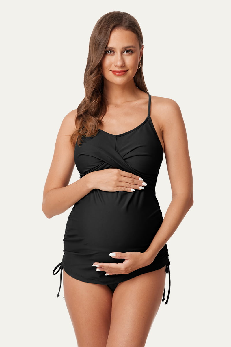 two-piece-criss-cross-cutout-maternity-tankini-swimsuit#color_black