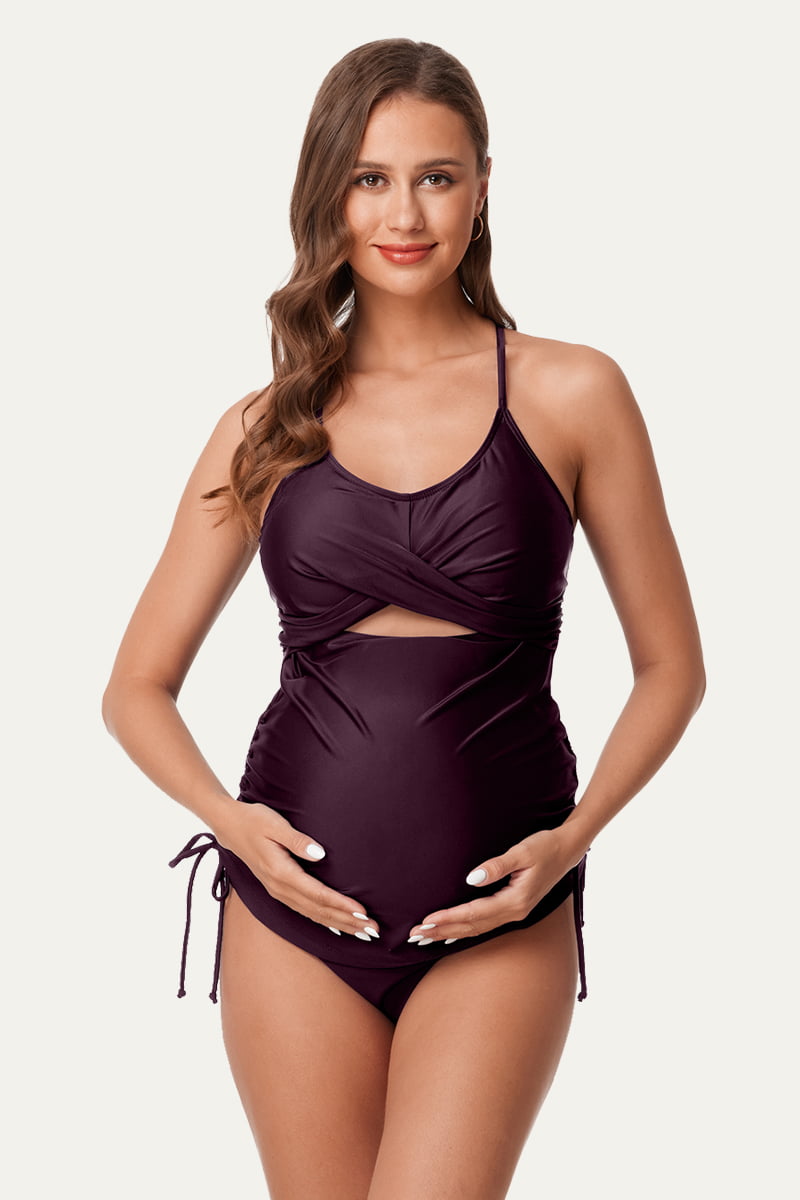 two-piece-criss-cross-cutout-maternity-tankini-swimsuit#color_aurora-red