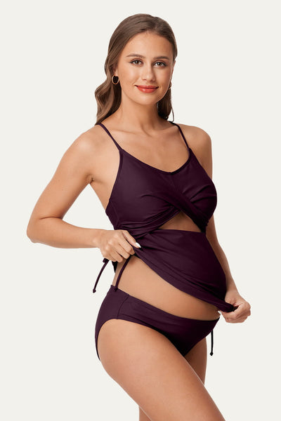 two-piece-criss-cross-cutout-maternity-tankini-swimsuit#color_aurora-red