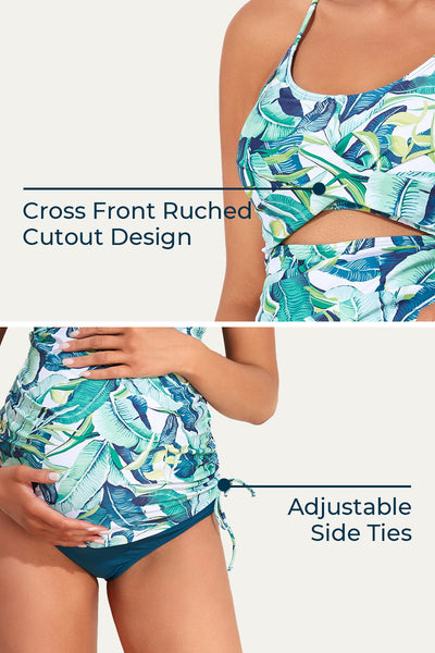 two-piece-cutout-cross-back-maternity-tankini-swimsuit#color_verdant-leaves-forest