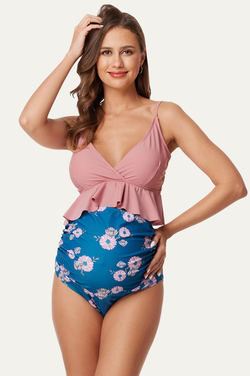 maternity-high-waist-ruffled-bikini-set-v-neck-pregnancy-swimwear#color_mauve-blue-bouquet-18