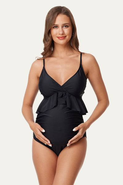 high-waist-v-neck-ruffled-maternity-bikini-set#color_black