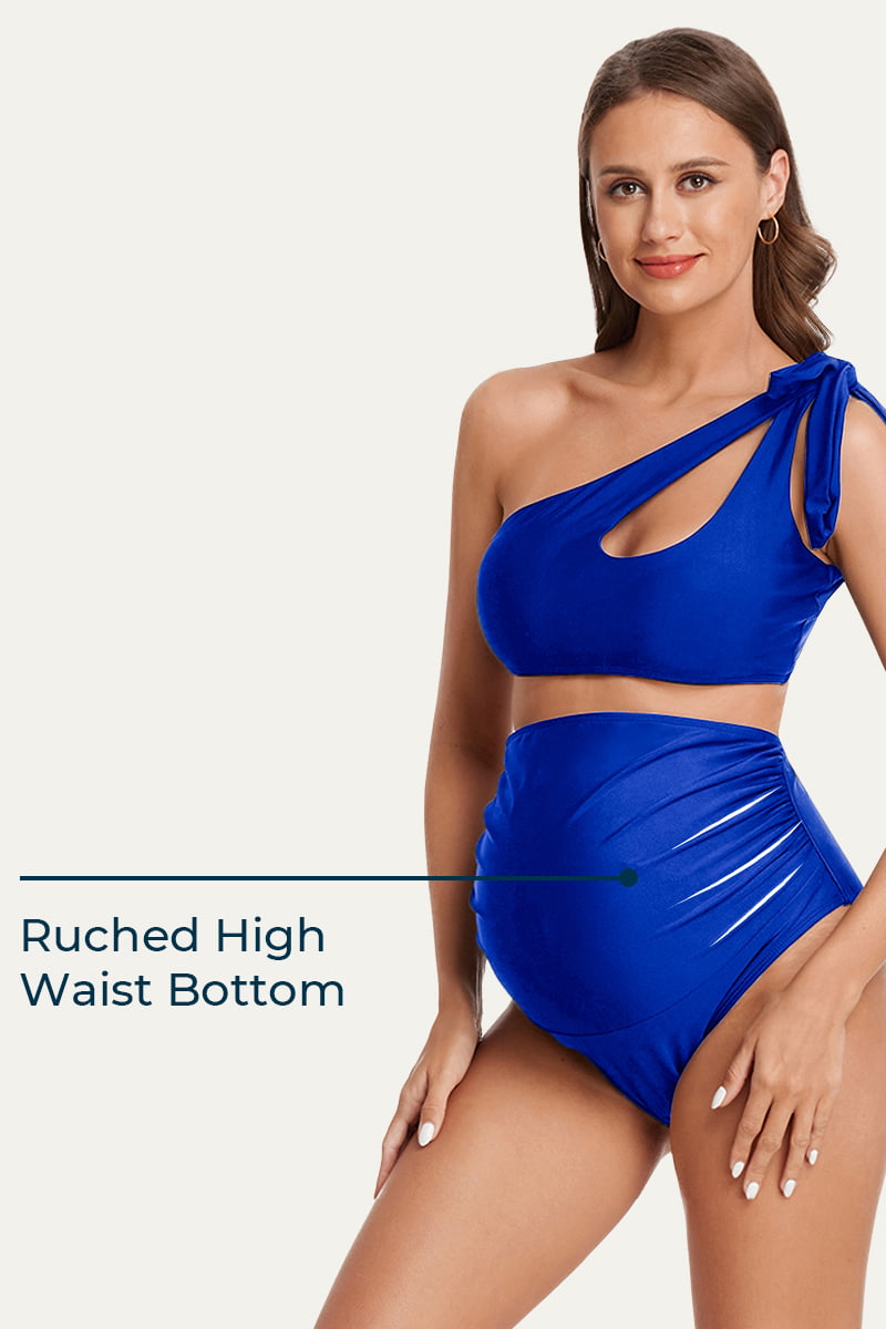 cutout-one-shoulder-tie-side-pregnancy-swimwear#color_sapphire-blue