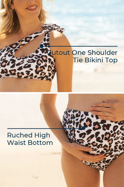 Two Piece One Shoulder Tie Side Pregnancy Swimwear
