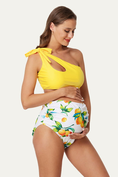 maternity-cutout-one-shoulder-bikini-set-tie-side-pregnancy-swimwear#color_mustard-lemon-1