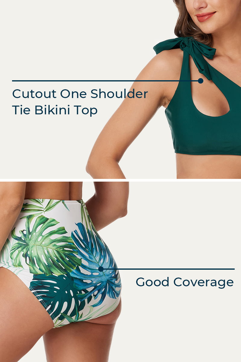 Maternity Cutout One Shoulder Bikini Set | Tie Side Pregnancy Swimwear