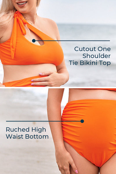 cutout-one-shoulder-tie-side-pregnancy-swimwear#color_orange-crush