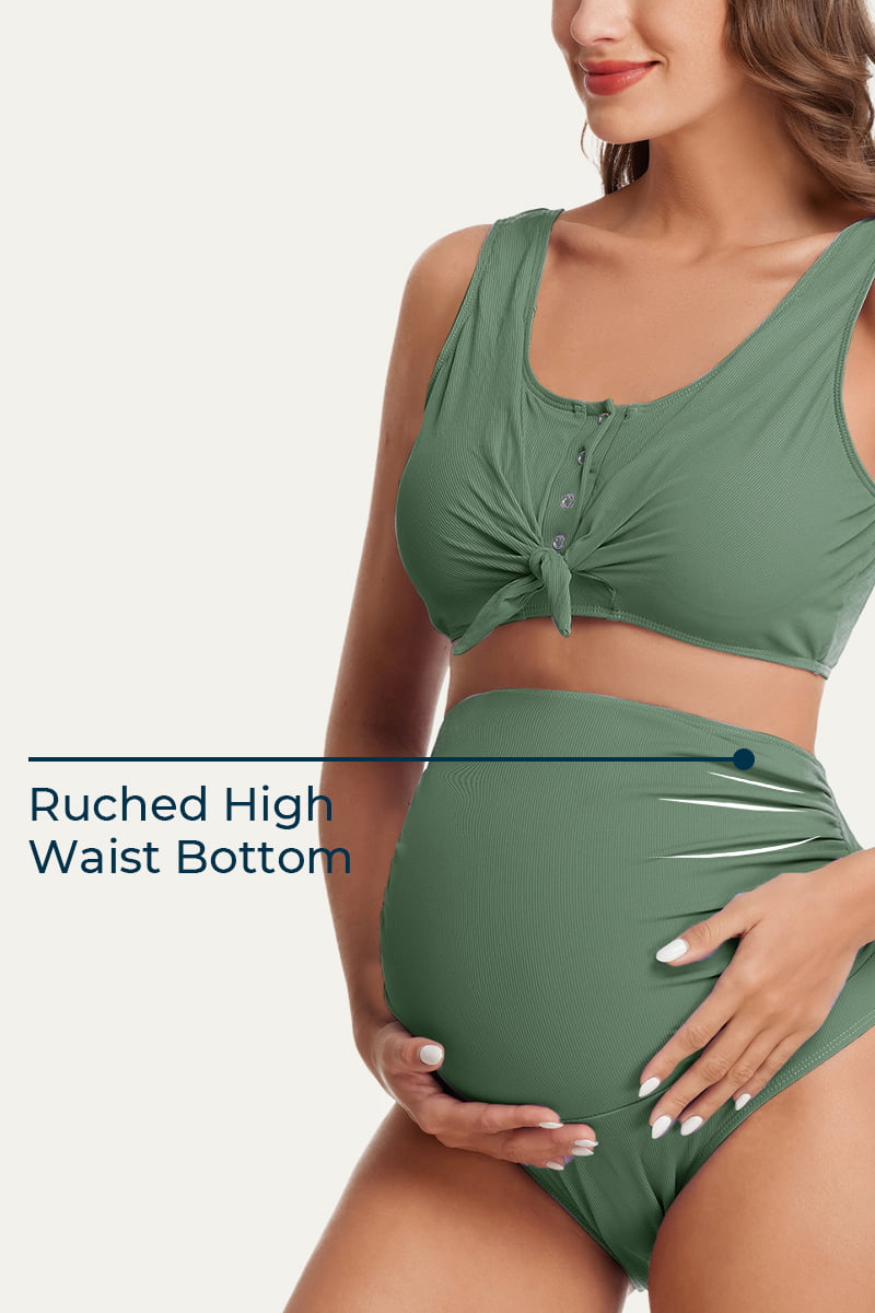 two-piece-ribbed-front-knot-maternity-swimsuit#color_teal