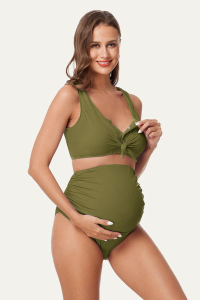 two-piece-ribbed-front-knot-maternity-swimsuit#color_olive
