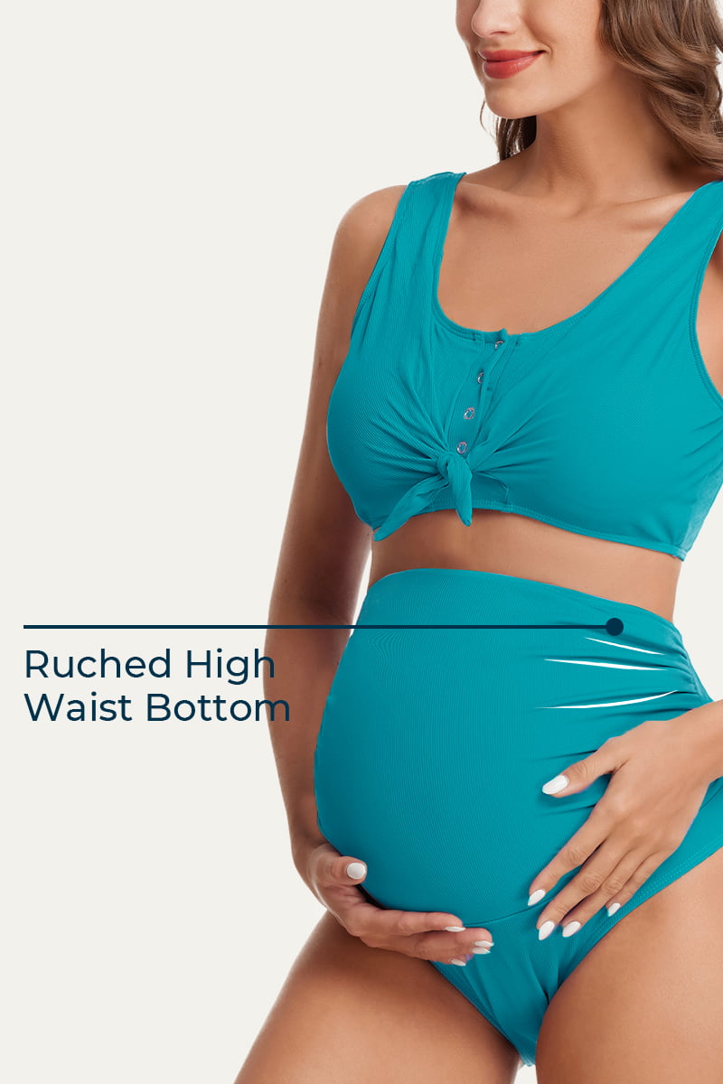 two-piece-ribbed-front-knot-maternity-swimsuit#color_lagoon