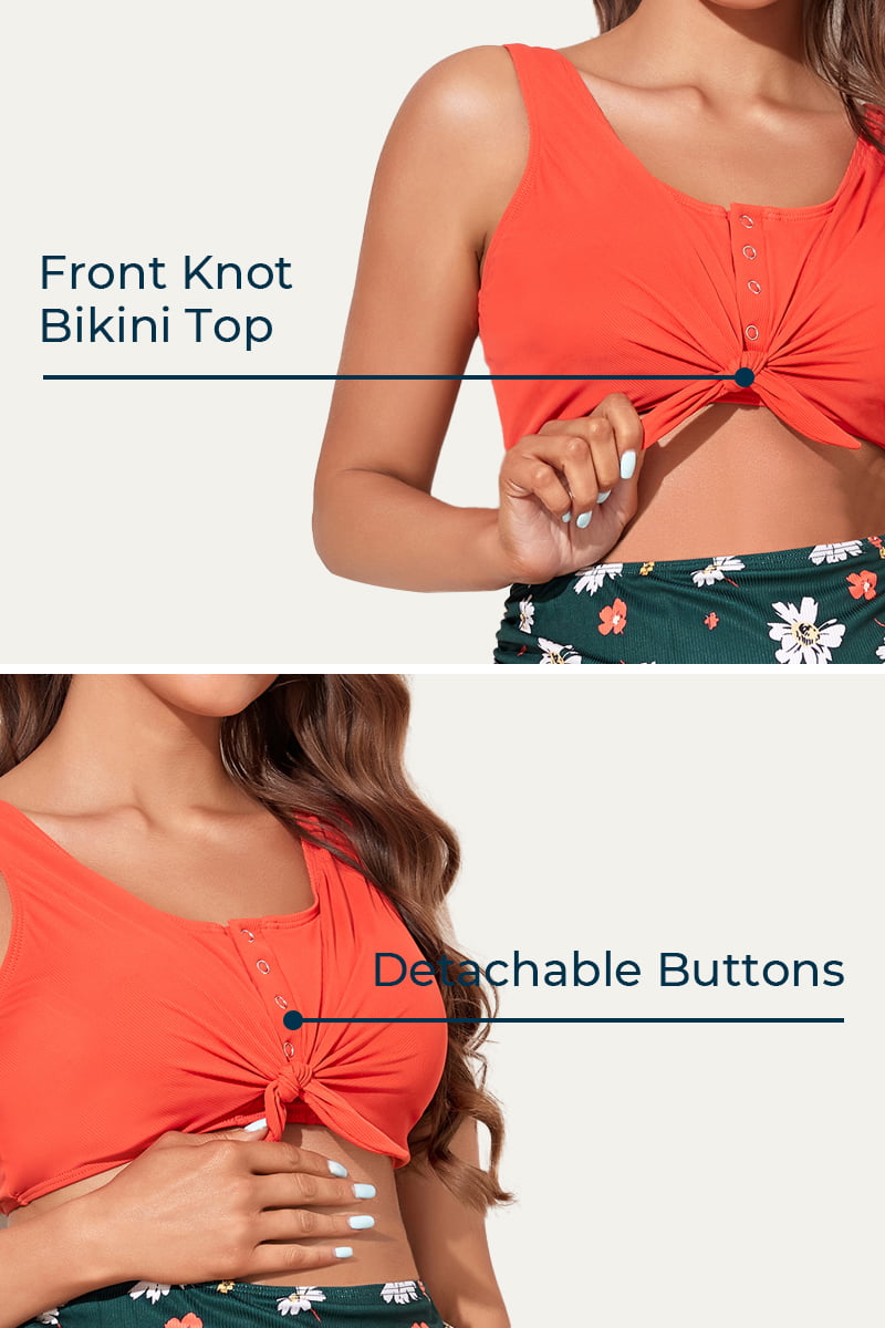 Sporty Ribbed Front Tie Knot Maternity Bikini Sets