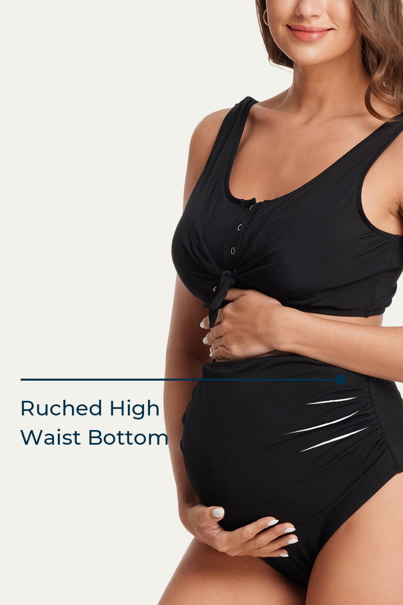 two-piece-ribbed-front-knot-maternity-swimsuit#color_black