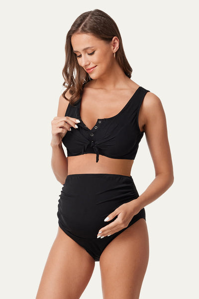 two-piece-ribbed-front-knot-maternity-swimsuit#color_black