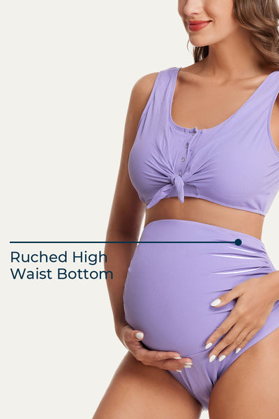 two-piece-ribbed-front-knot-maternity-swimsuit#color_violet