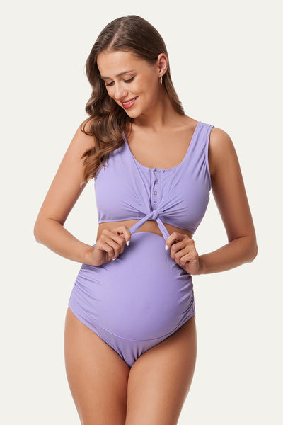 two-piece-ribbed-front-knot-maternity-swimsuit#color_violet