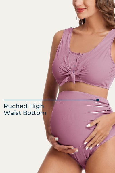 two-piece-ribbed-front-knot-maternity-swimsuit#color_fuchsia