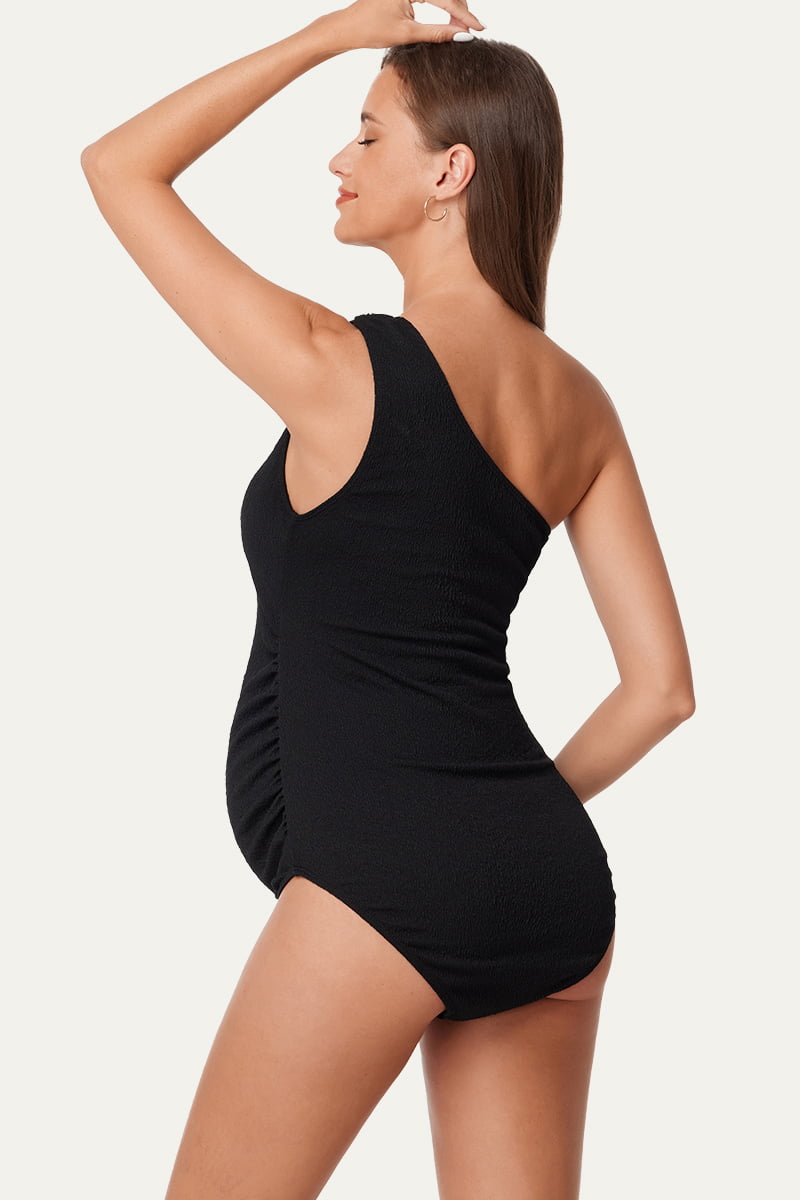 maternity-one-shoulder-ring-linked-swimsuit-one-piece-bathing-suit#color_black