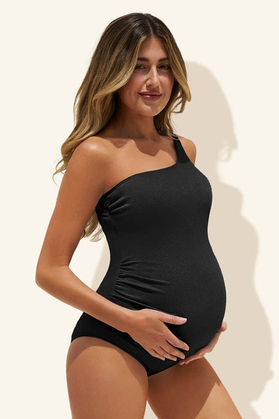 maternity-one-shoulder-ring-linked-swimsuit-one-piece-bathing-suit#color_black