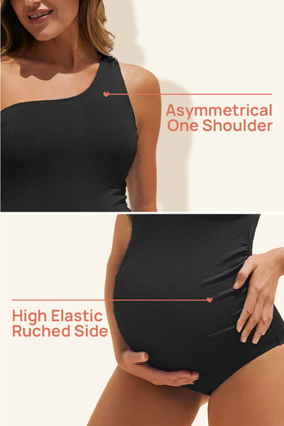 maternity-one-shoulder-ring-linked-swimsuit-one-piece-bathing-suit#color_black