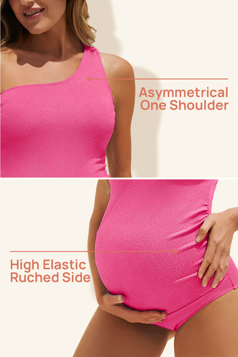 maternity-one-shoulder-ring-linked-swimsuit-one-piece-bathing-suit#color_hot-pink