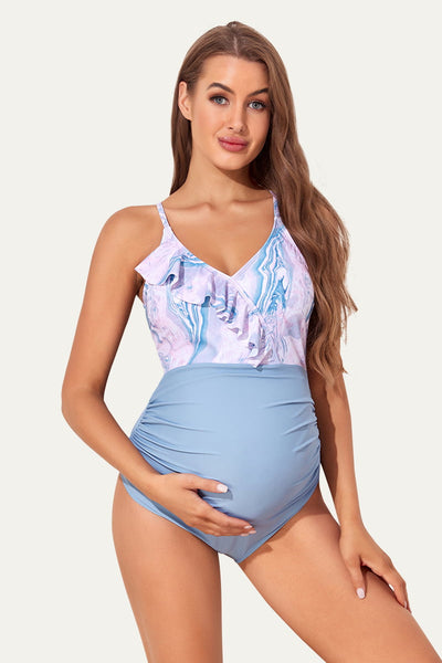 maternity-ruffled-color-block-one-piece-swimsuit#color_glacial-rivers-blue