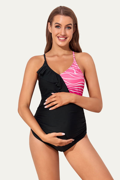 maternity-ruffled-color-block-one-piece-swimsuit#color_black-pink-zebra-stripes