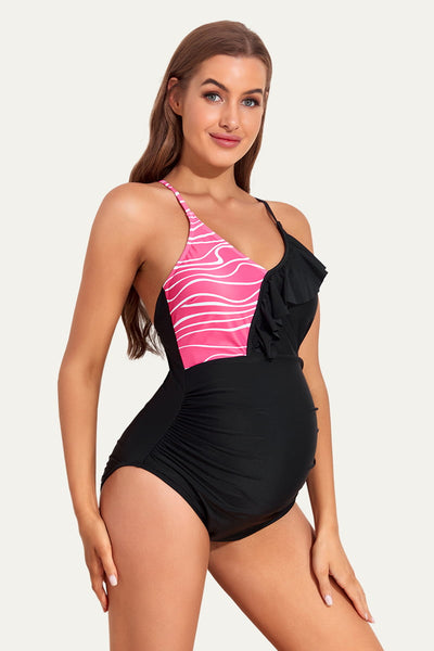 maternity-ruffled-color-block-one-piece-swimsuit#color_black-pink-zebra-stripes