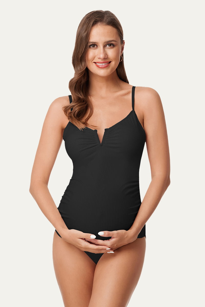 One Piece Ribbed V-Wired Maternity Swimsuits | High-cut Bathing Suit