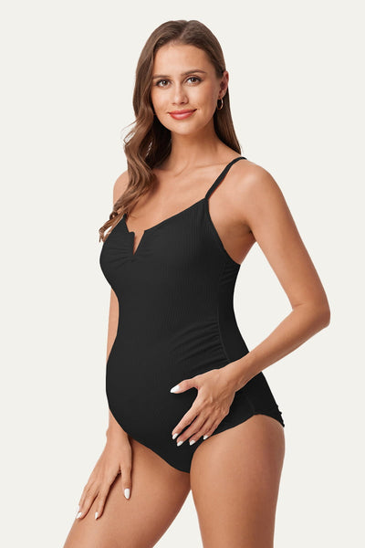 one-piece-ribbed-v-wired-maternity-swimsuits-high-cut-bathing-suit#color_black