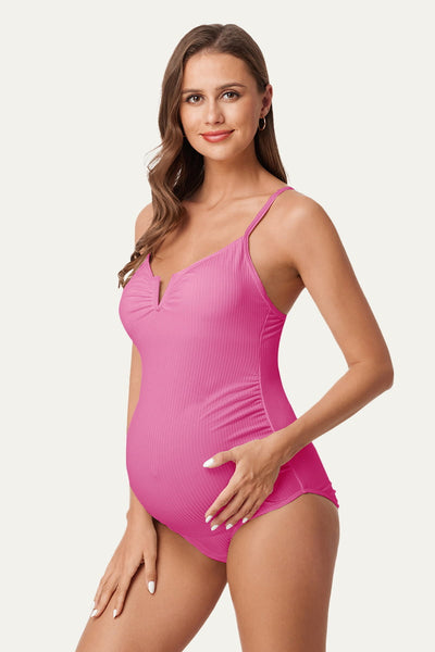 one-piece-ribbed-v-wired-maternity-swimsuits-high-cut-bathing-suit#color_barbie-pink